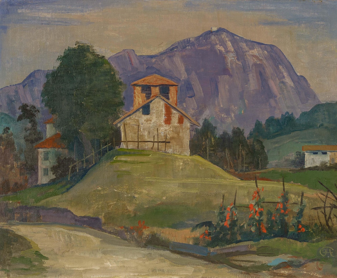 Haus auf dem Hügel (mit Monte Generoso). by Karl Hofer
