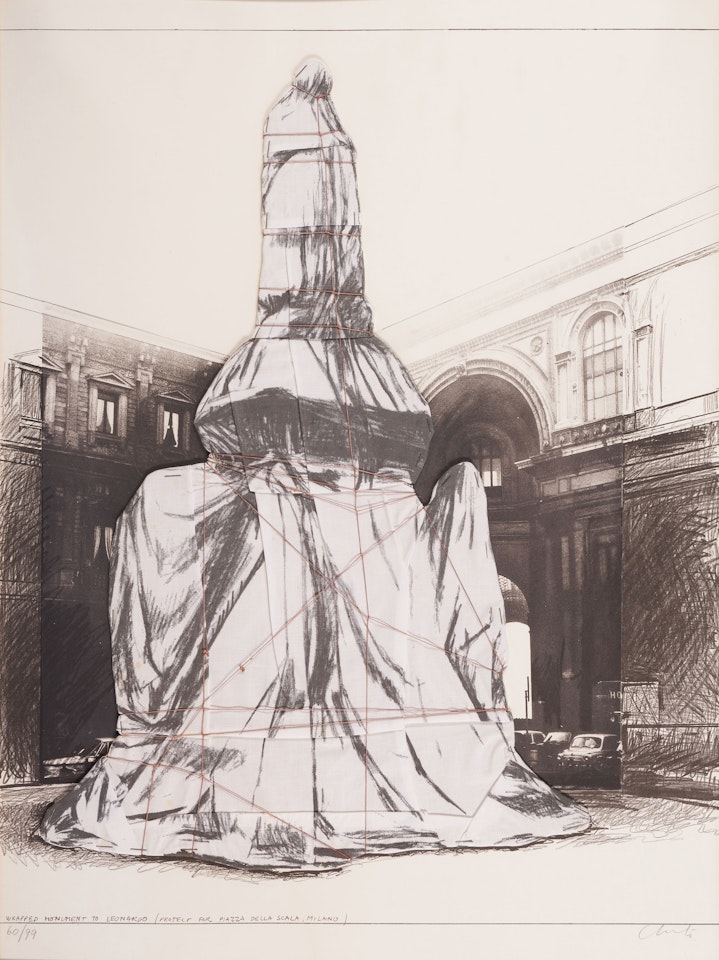Wrapped monument to Leonardo / Project for Piazza della Scala, Milano by Christo