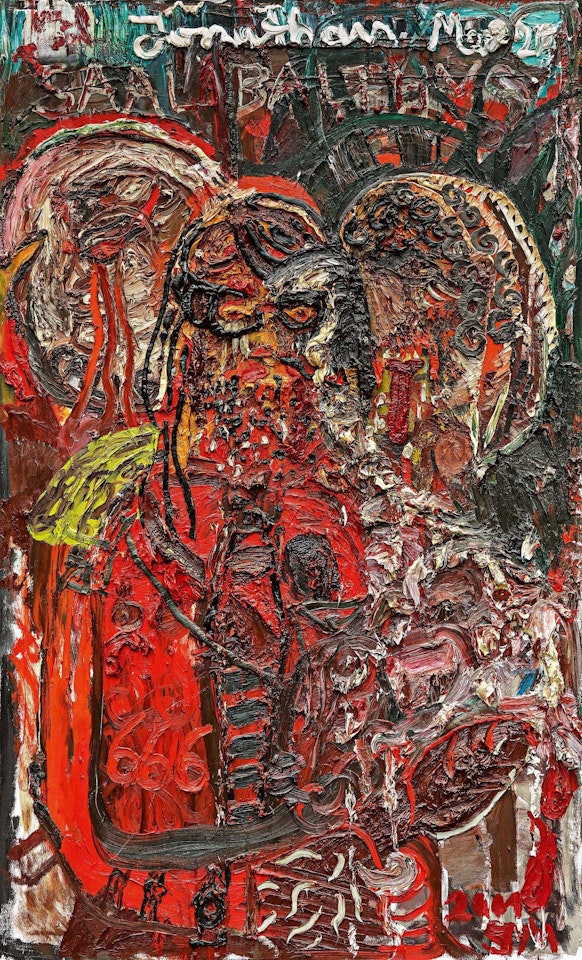"Selbstportrait mit kranker Figur.". by Jonathan Meese