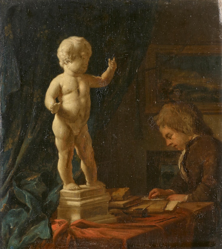 A Drawing Student in front of a Marble Sculpture by French School
