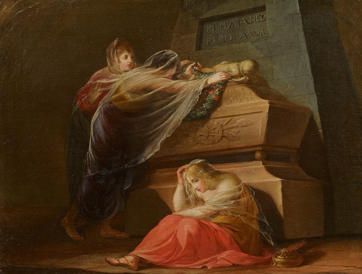 Cupid"s Tomb. Young women mourning at his sarcophagus by Italian School