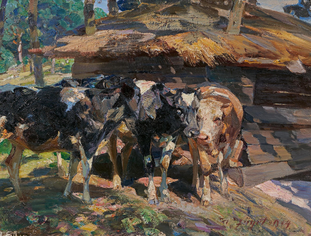 Calves in Sunlight by Heinrich von Zugel