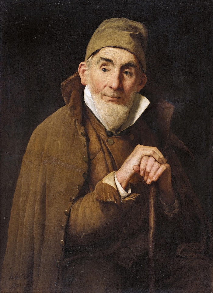"The old Feissli with stick and cap" by Albert Anker