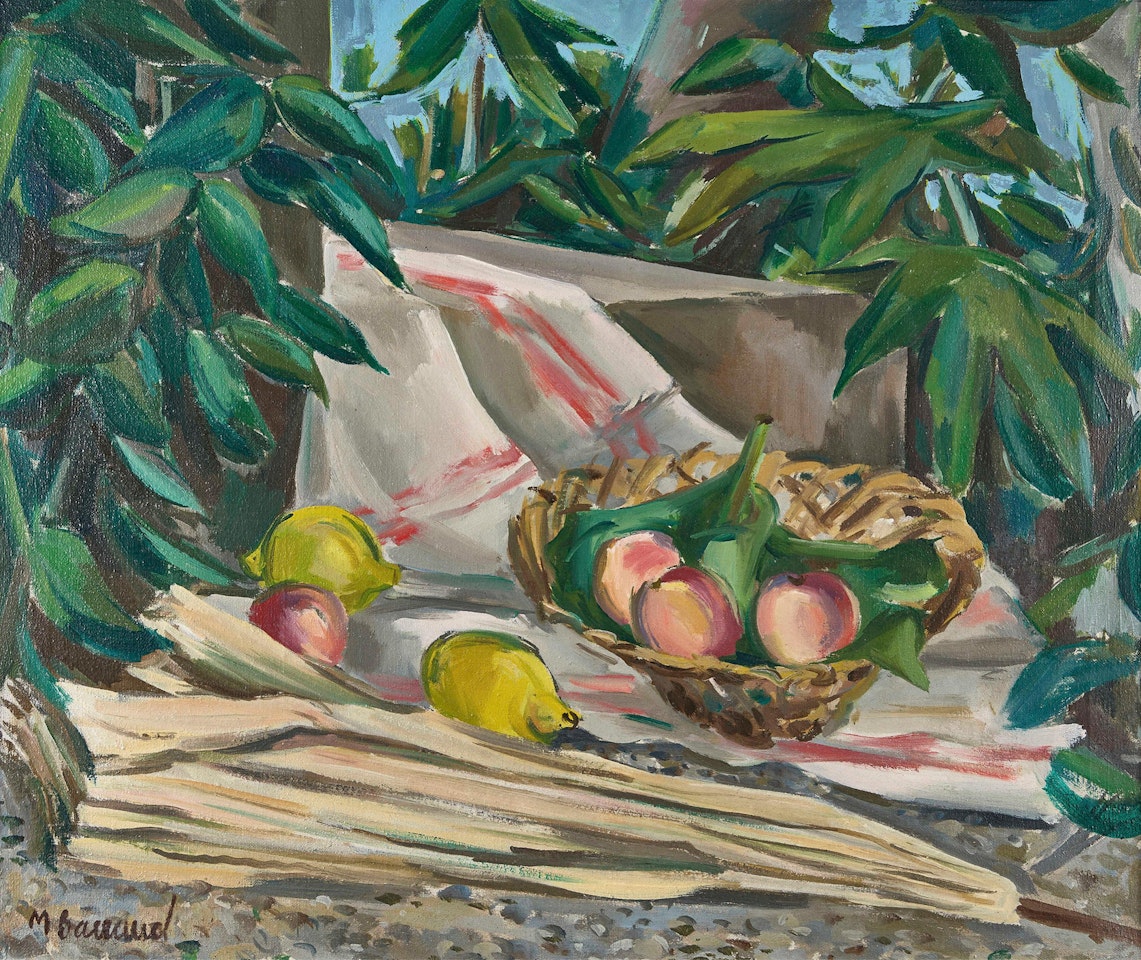 “Still life with fruit and umbrella” by Maurice Barraud