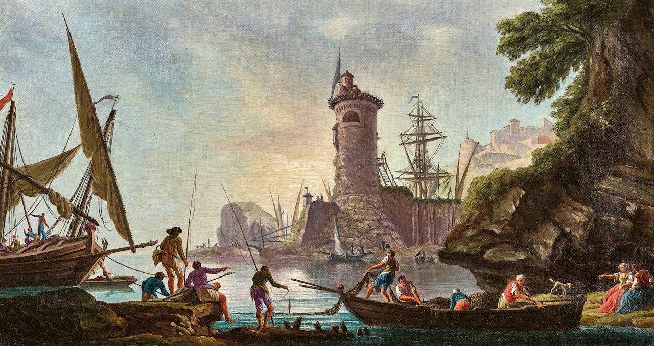 Coastal landscape with fishermen by Claude Joseph Vernet