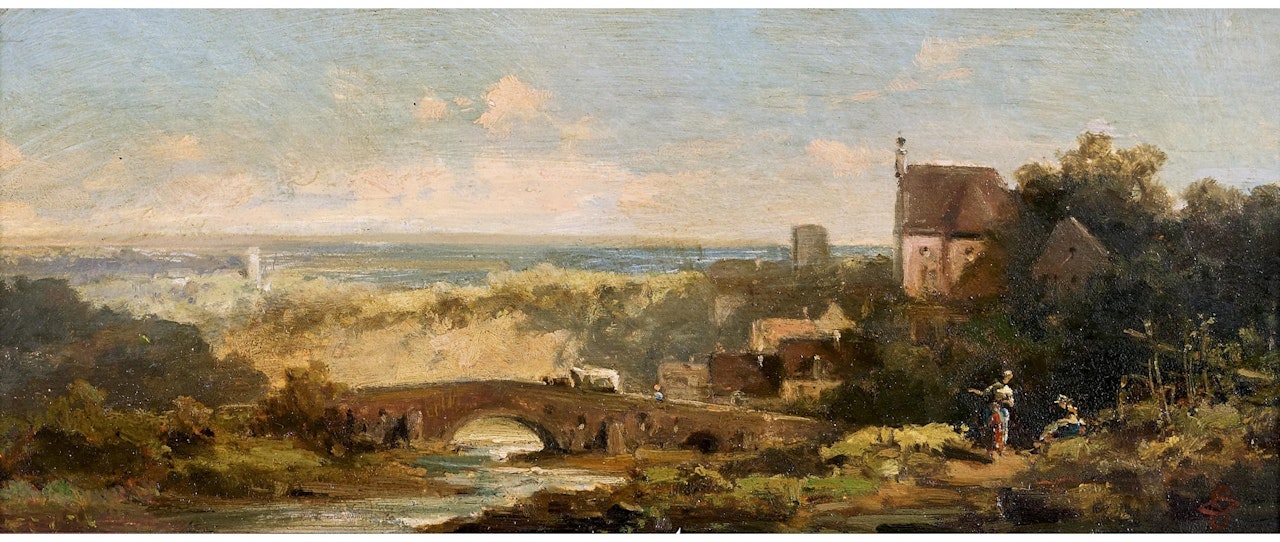 Wide landscape with bridge by Carl Spitzweg