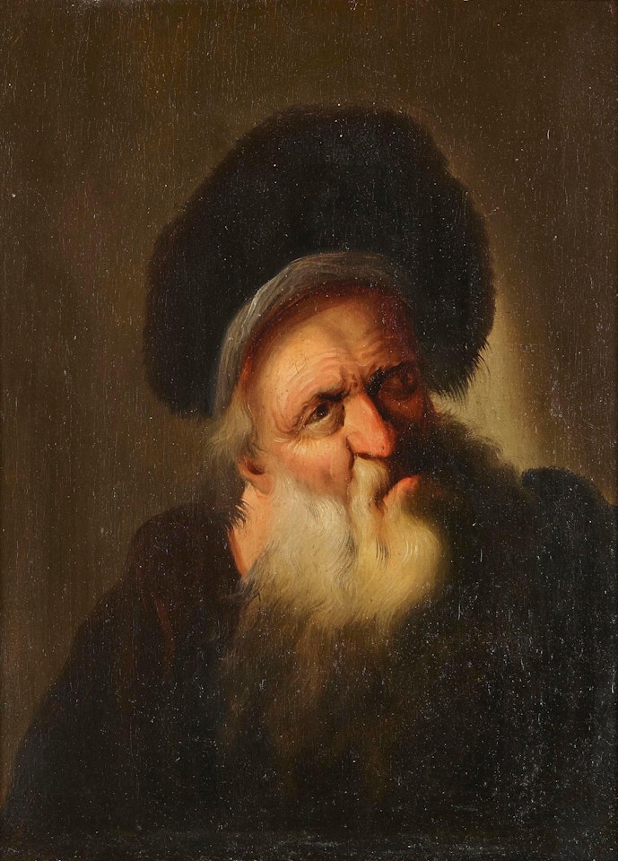 Portrait of a bearded man with a fur hat by Christian Wilhelm Ernst Dietrich