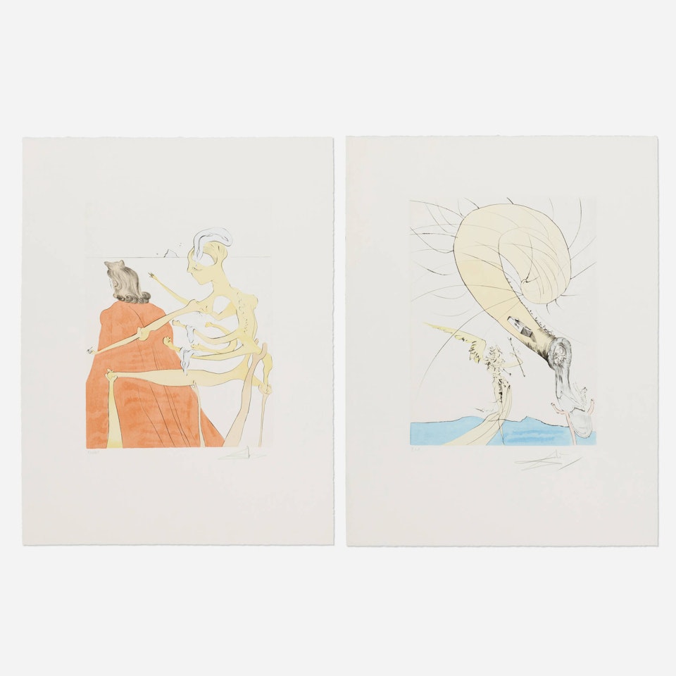 Two works from the After 50 Years of Surrealism portfolio by Salvador Dali
