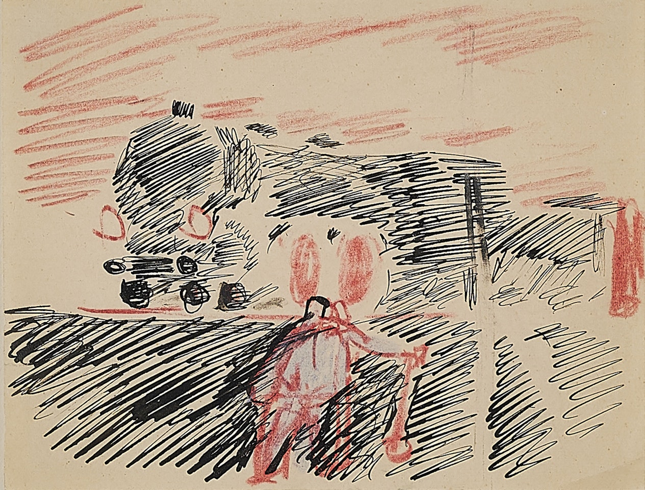 Vorüberfahrende Lokomotive mit Weichensteller. by Lyonel Feininger