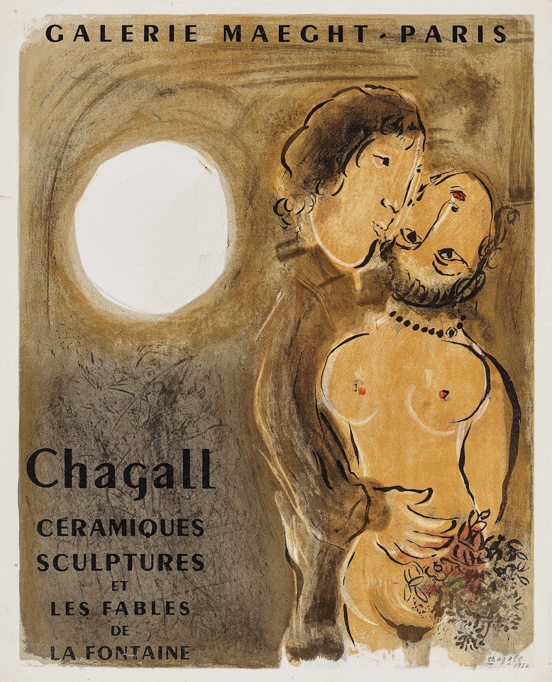Couple in Ocher Chagall Ceramiques, sculptures and fables de la Fontaine. Angel - Poster for the Kunsthalle Bern by Marc Chagall