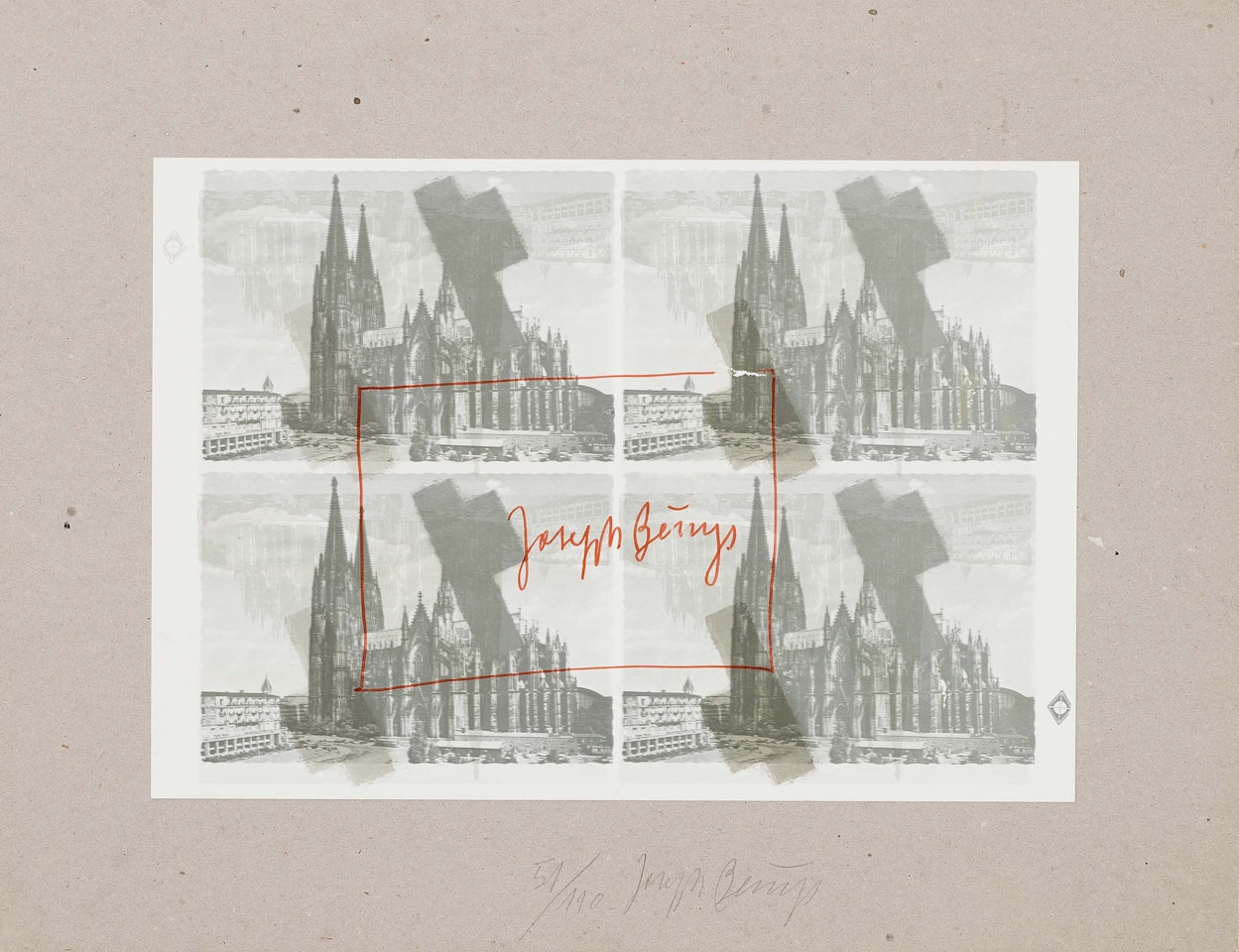 Half of a felt cross over Cologne. by Joseph Beuys