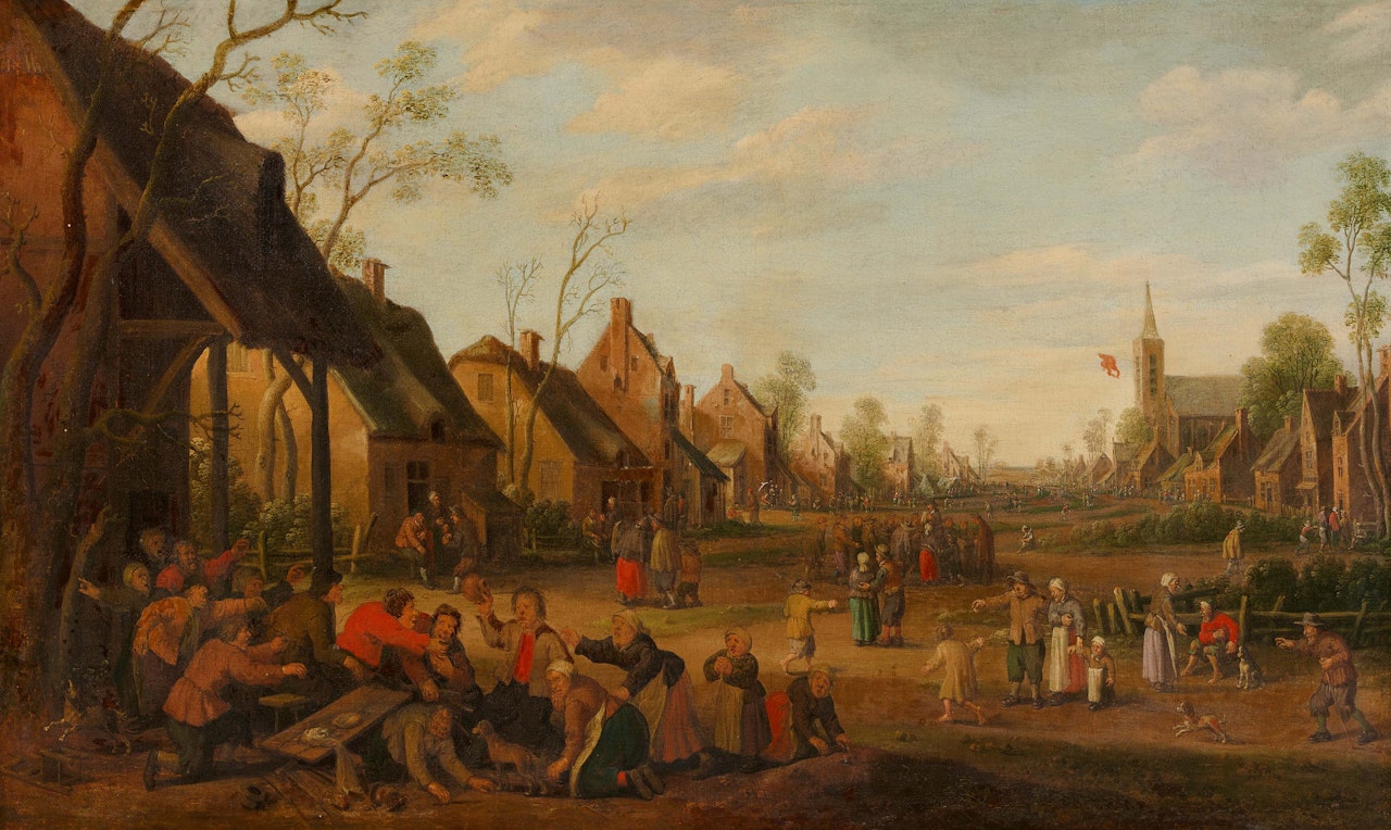 View of a Village with Scuffling Peasants and Quacks by Joost Cornelisz Droochsloot