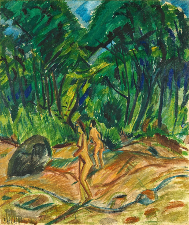 Bathers in front of trees by Erich Heckel