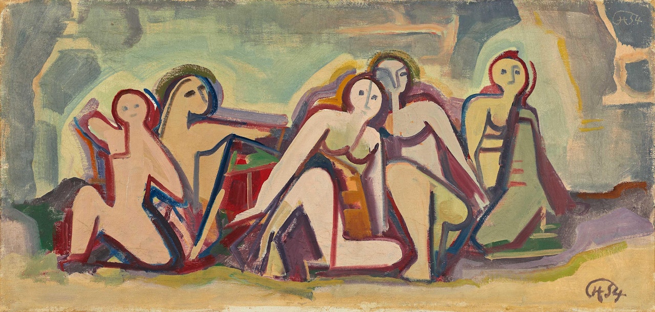 Fünf Figuren in Landschaft by Karl Hofer