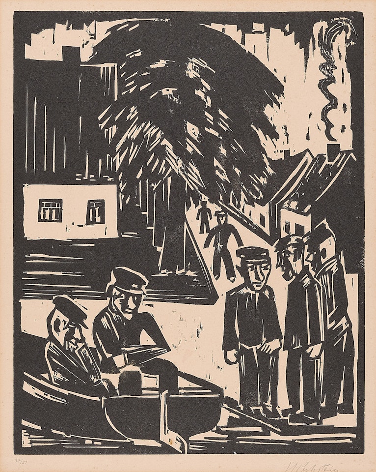 Fishermen on the Shore (Sunday of the Fishermen). by Max Pechstein
