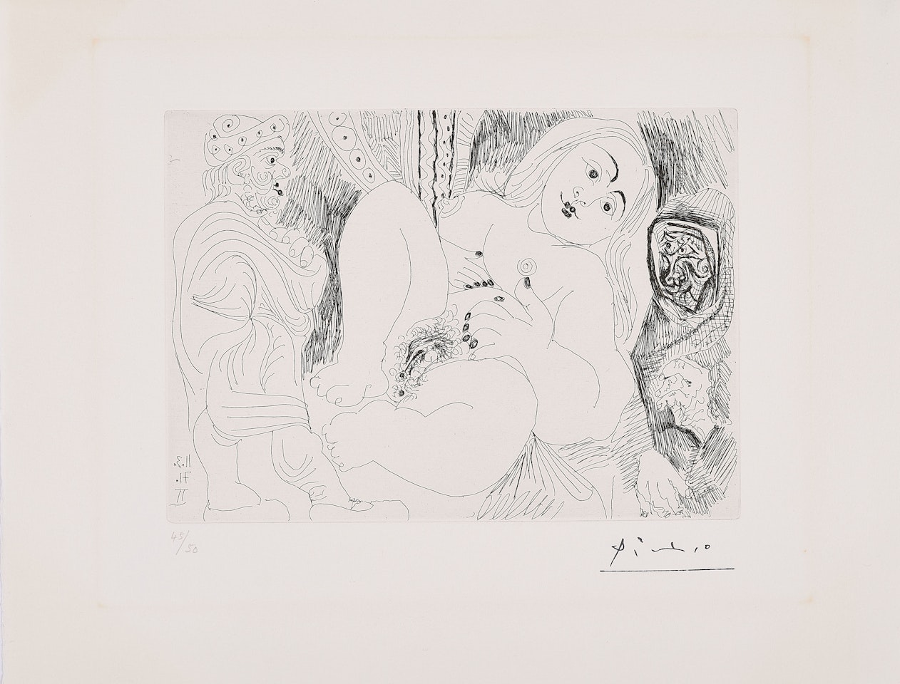 Vieil homme drapé, Célestine et fille. by Pablo Picasso