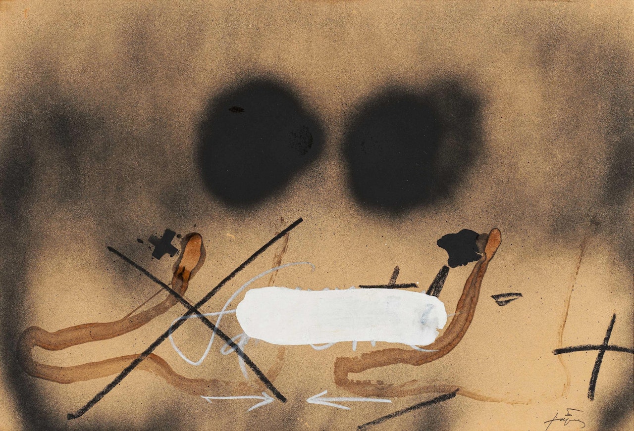 Dues Taques Negres Sobre Marro. by Antoni Tapies