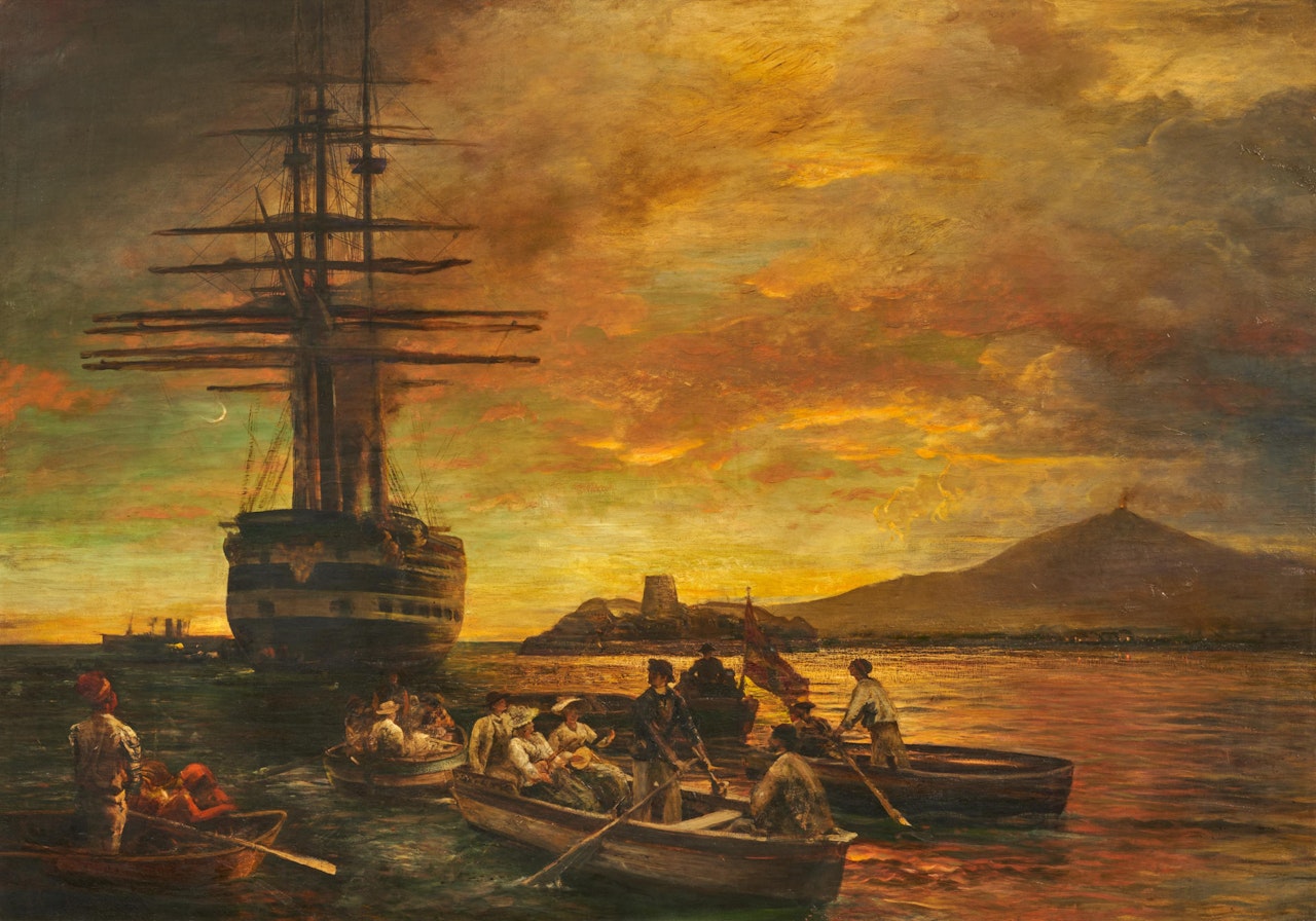 Three-Master at Anchor off Naples. by Oswald Achenbach