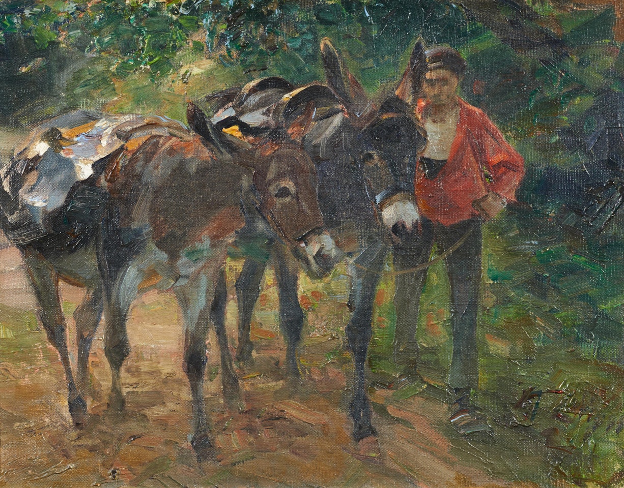 Man Driving Two Donkeys by Heinrich von Zugel