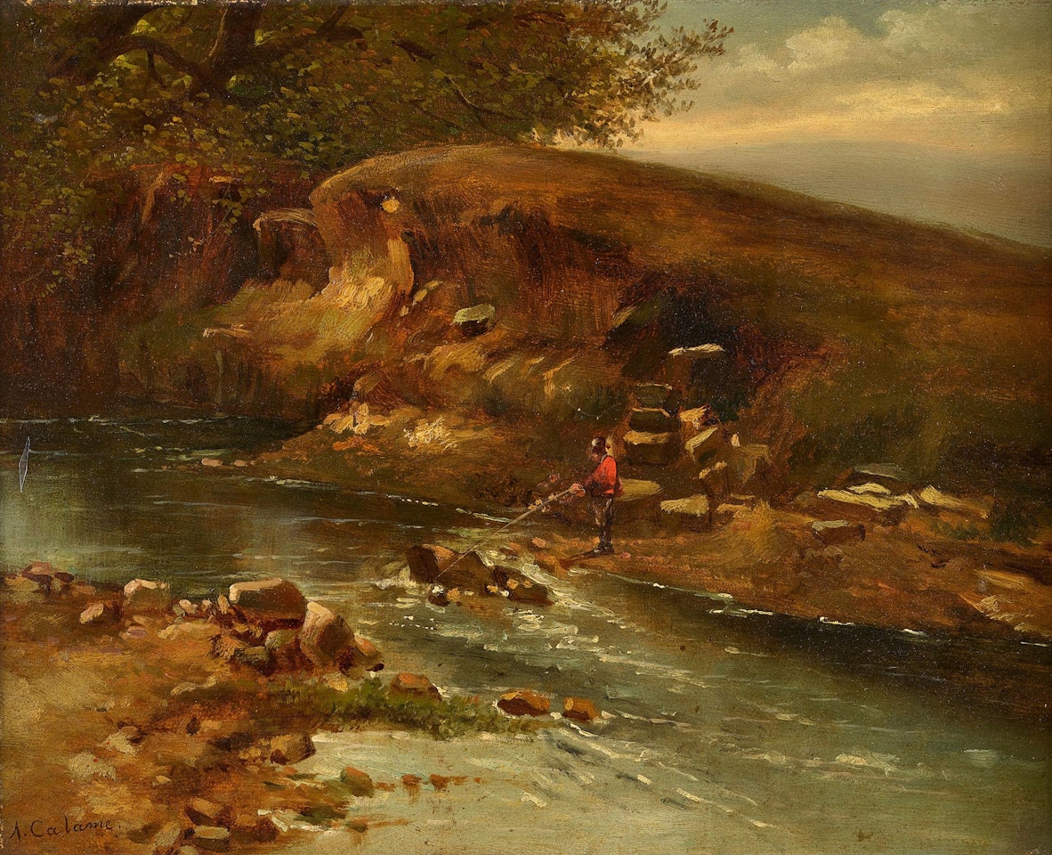 Angler at the stream by Alexandre Calame