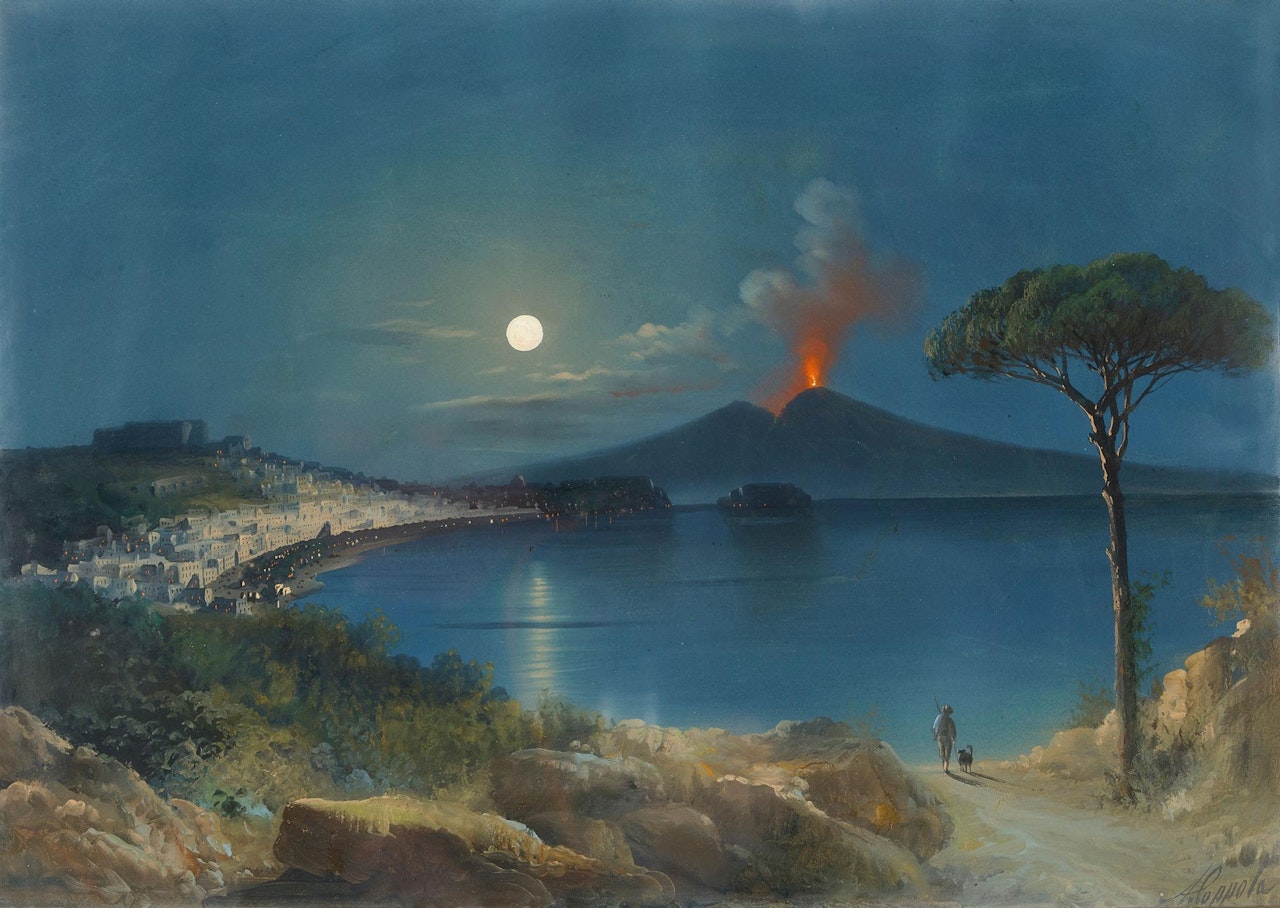 Night view of the Vesuvius eruption of 1863 by Neapolitan School