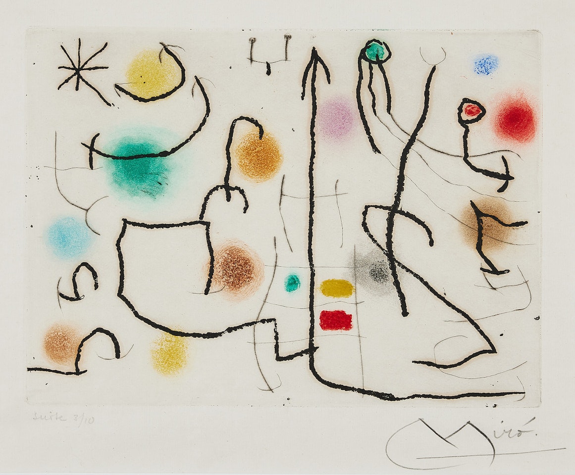 "Rogellio Lacourière pêcheur de cuivres"; "Rogellio Lacourière pêcheur de cuivres" by Joan Miró
