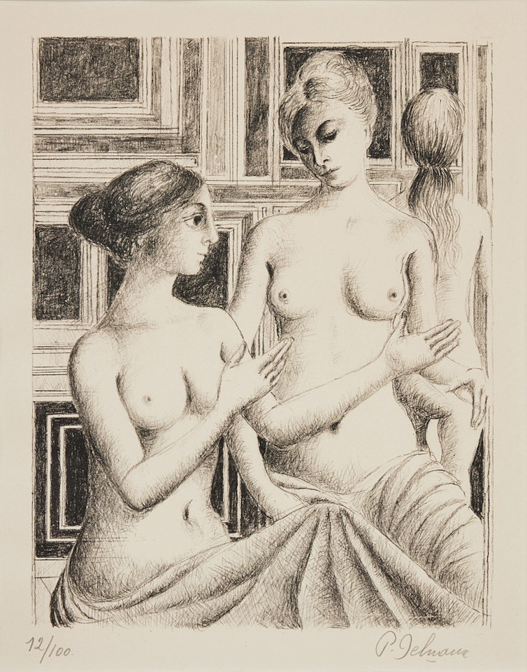 "Le discours"; "Le discours" Lithograph by Paul Delvaux
