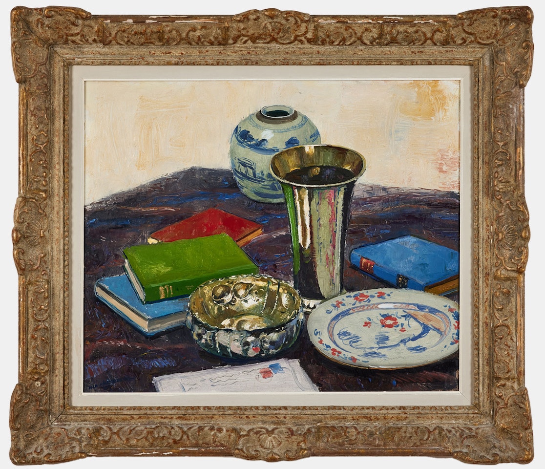 Still life with silver vase by Olle Hjortzberg