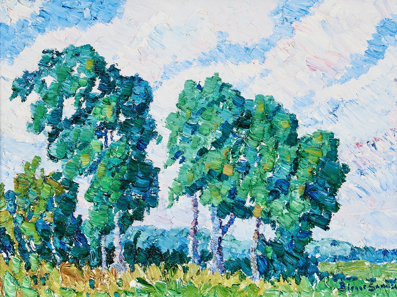 Landscape: Cottonwood Grove; Landscape: by Birger Sandzen