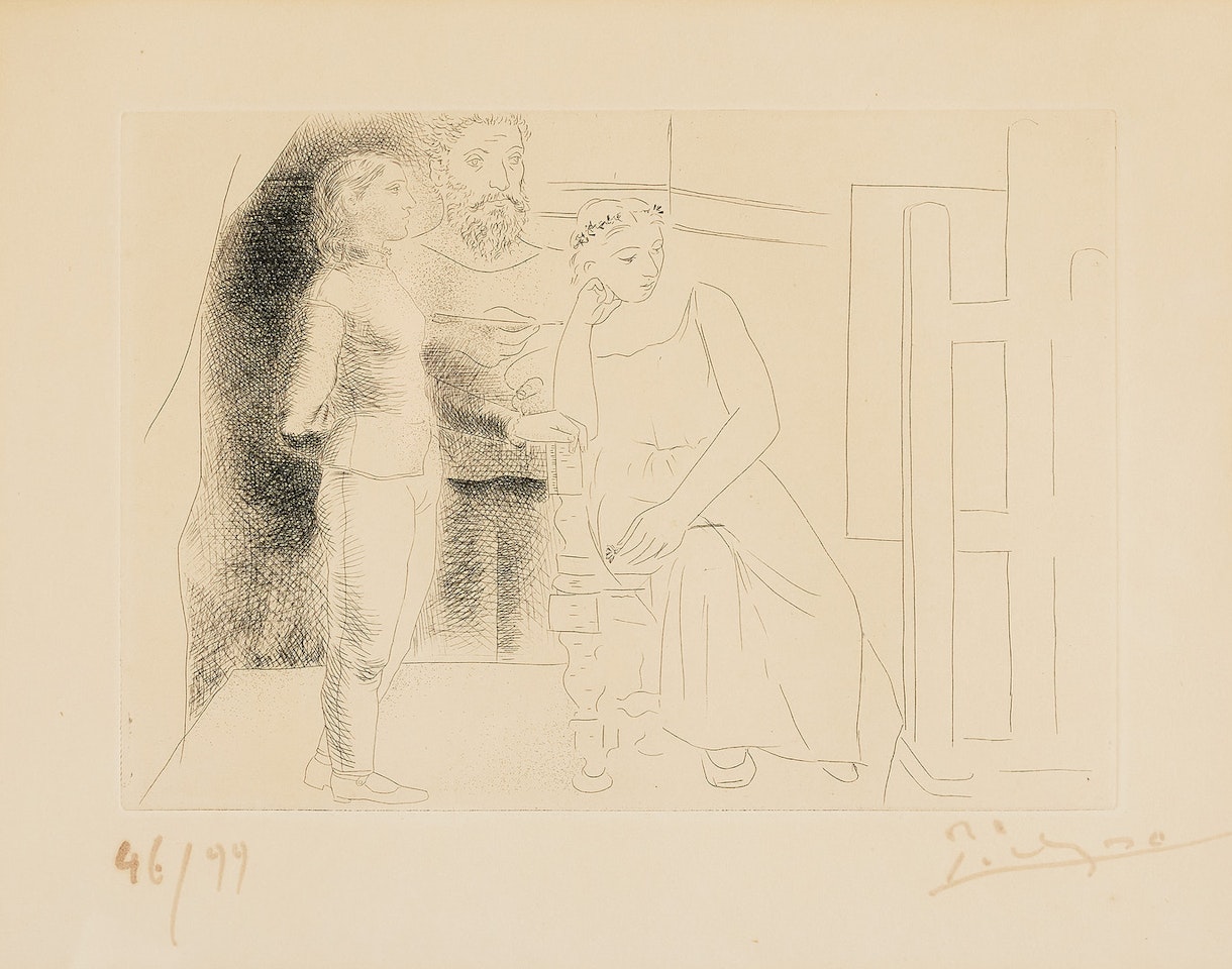 "Peintre entre deux modèles", from: "Le Chef-d"OEuvre Inconnu"; "Peintre entre deux modèles", from: "Le Chef-d"OEuvre Inconnu" by Pablo Picasso