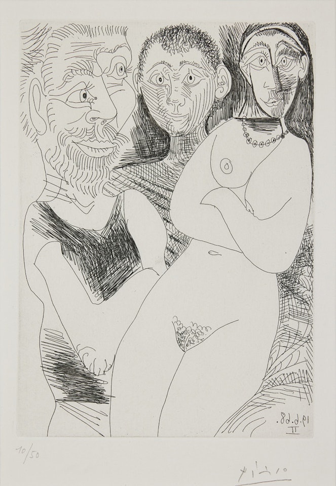 "Prositituée et marins" (Séries 347). by Pablo Picasso