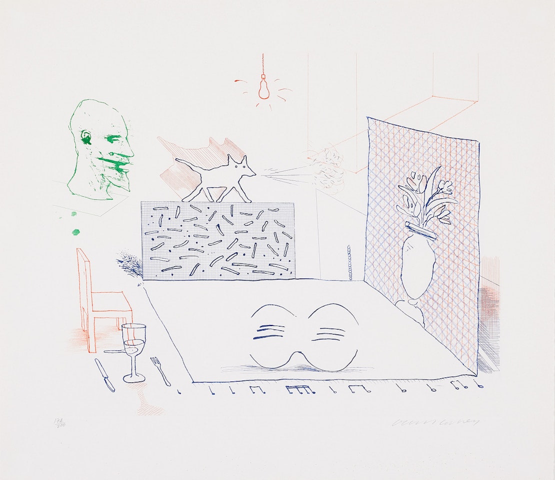 "Discord Merely Magnifies", from: "The Blue Guitar". by David Hockney