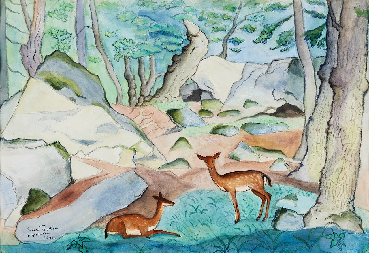 Deer in a forest grove near Gripsholm by Einar Jolin