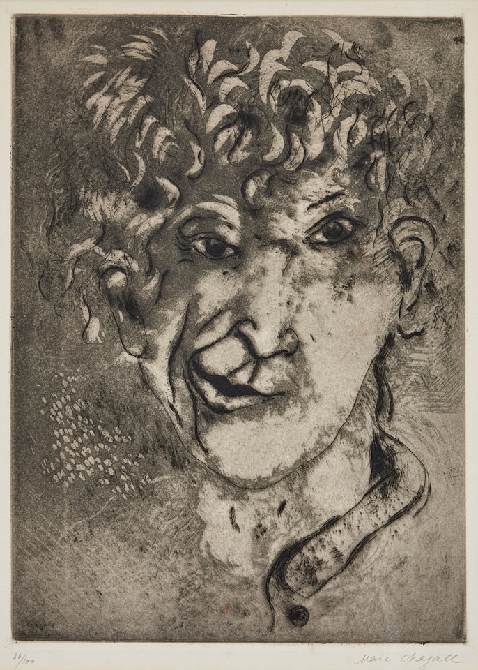 “Self-portrait à la grimace”. by Marc Chagall