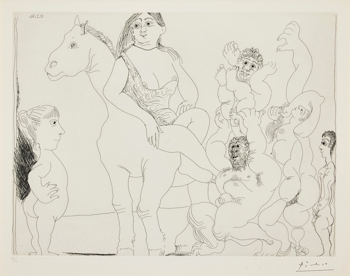 The circle of life observed by a petite girl (from: Series 156, Pl. 14). by Pablo Picasso