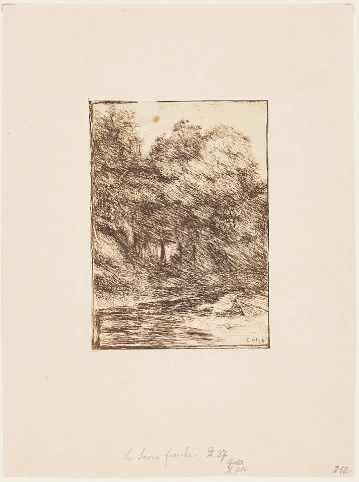 La fonte fraîche. by Jean Baptiste Camille Corot