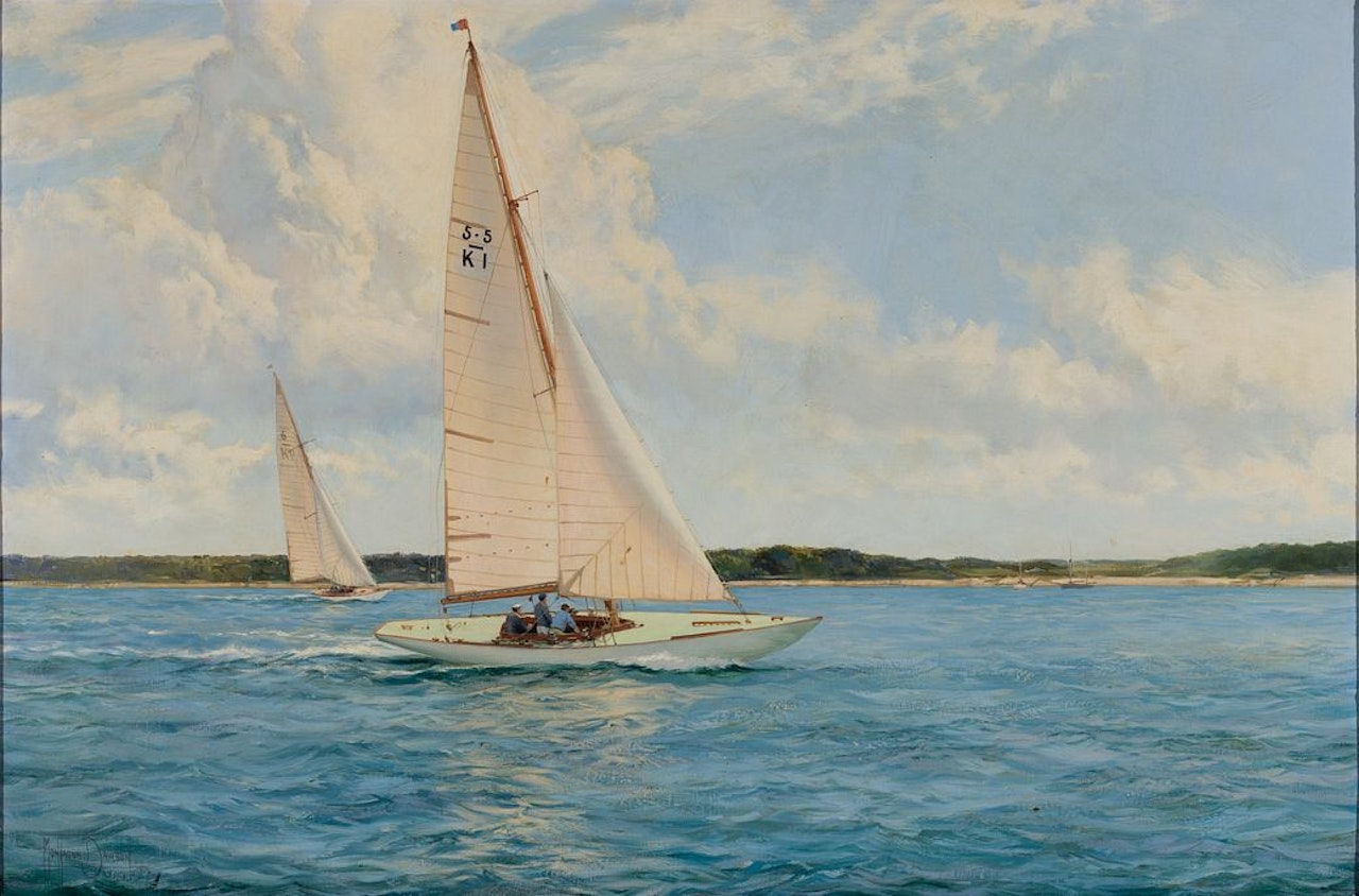 "Gliding Along, the Deb" by Montague Dawson