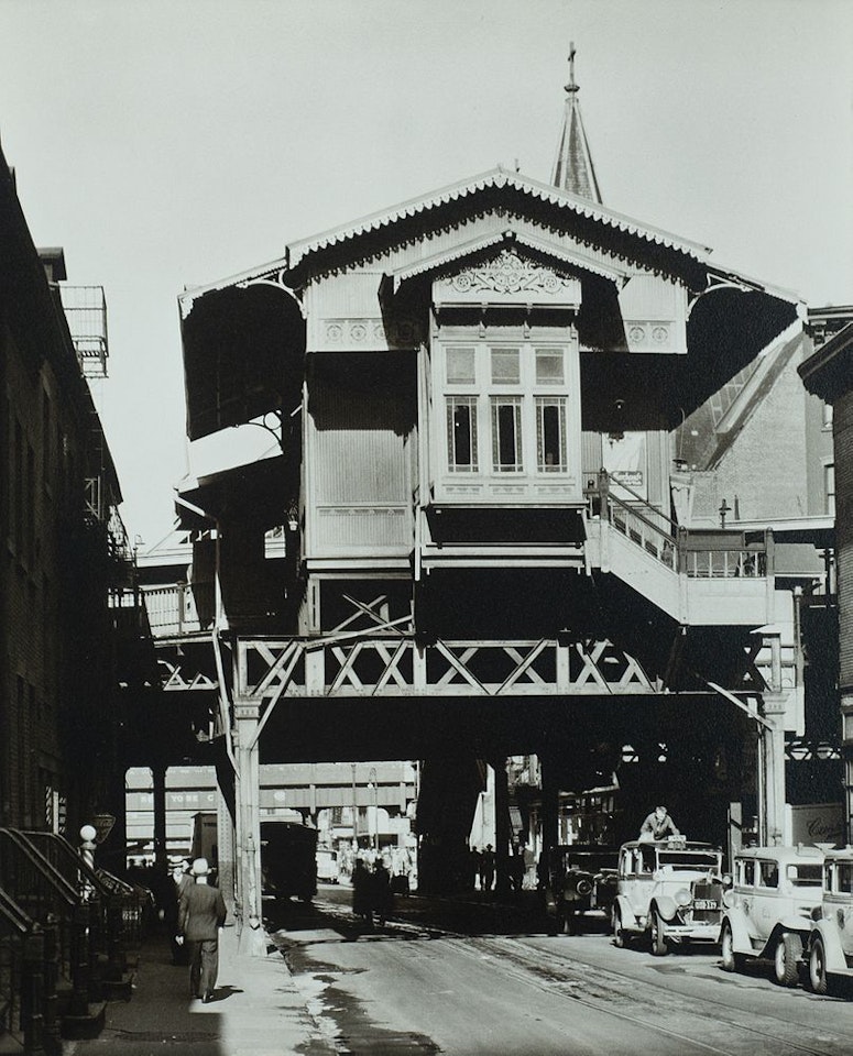 "El" Station, 9th Avenue Line, Christopher Street, Manhattan" by Berenice Abbott