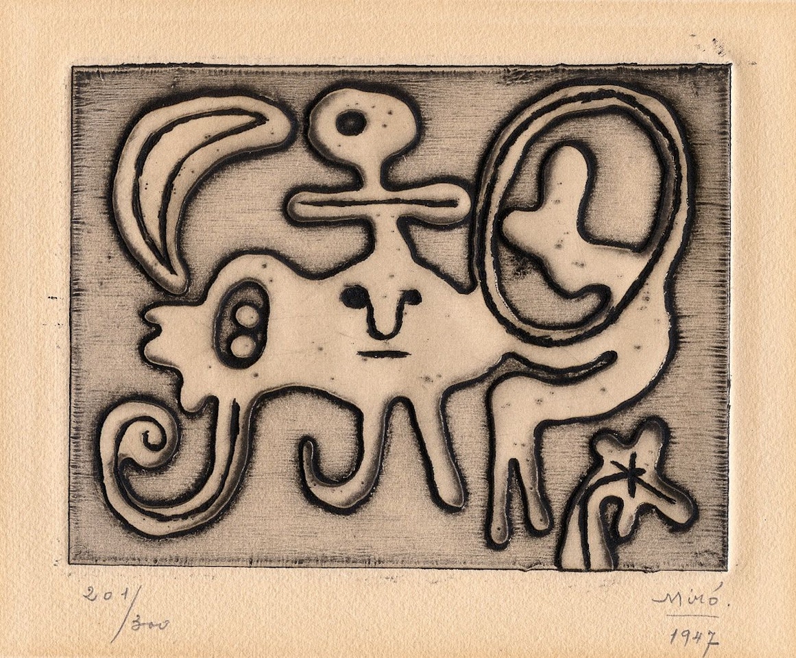 Femme et oiseau devant la lune by Joan Miró
