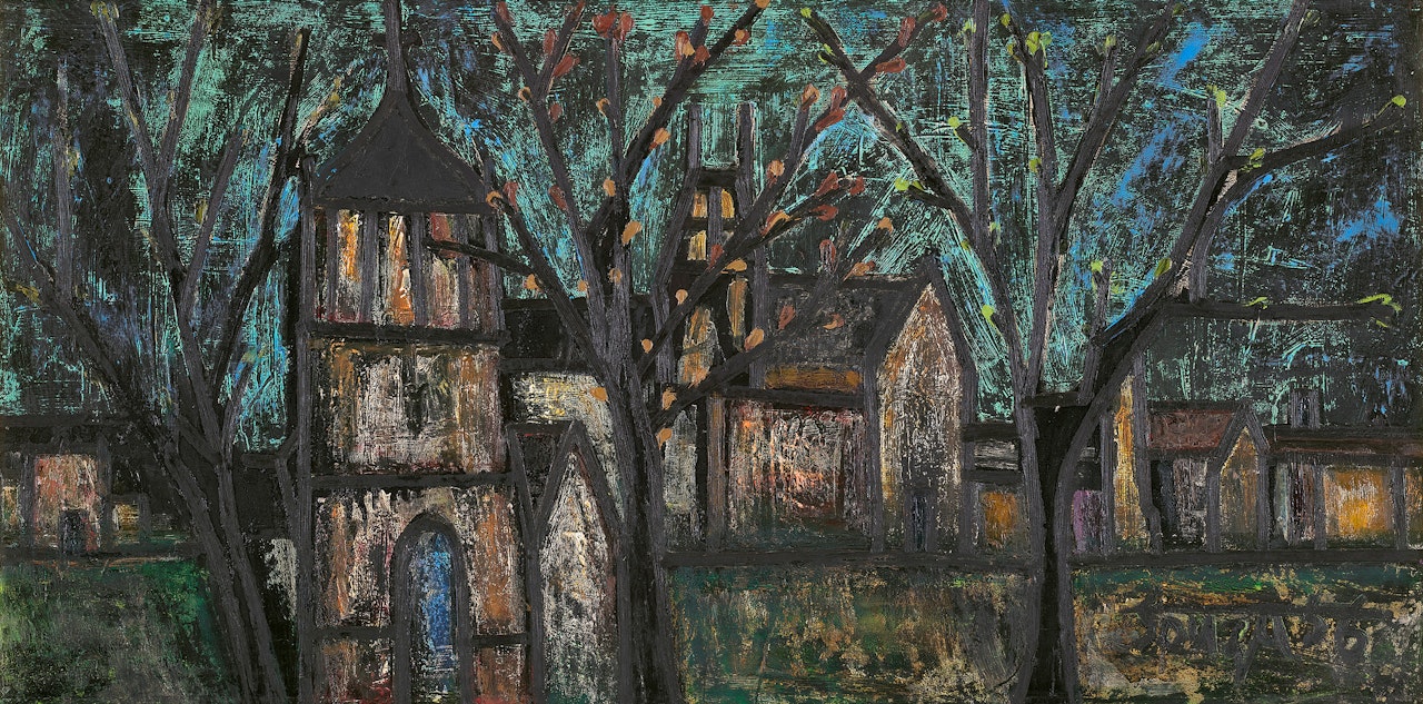 Untitled (Night Landscape with Flowering Trees) by Francis Newton Souza
