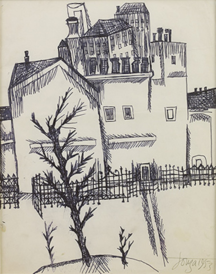Houses with Tree by Francis Newton Souza
