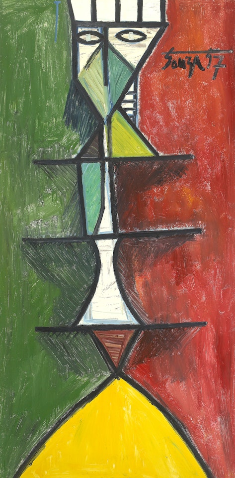 Figure on Red and Green Background by Francis Newton Souza