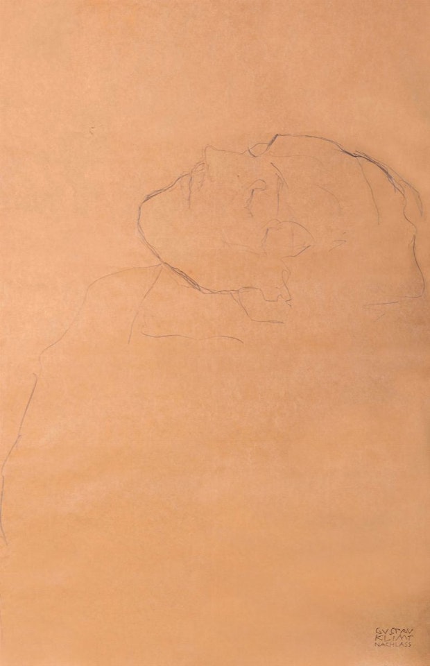 Female face in profile, bent backwards by Gustav Klimt