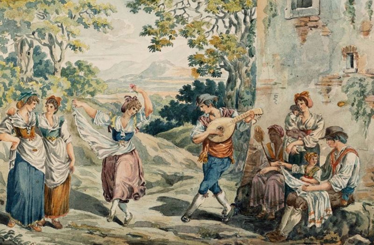 Peasant dance in the Roman countryside by Roman School