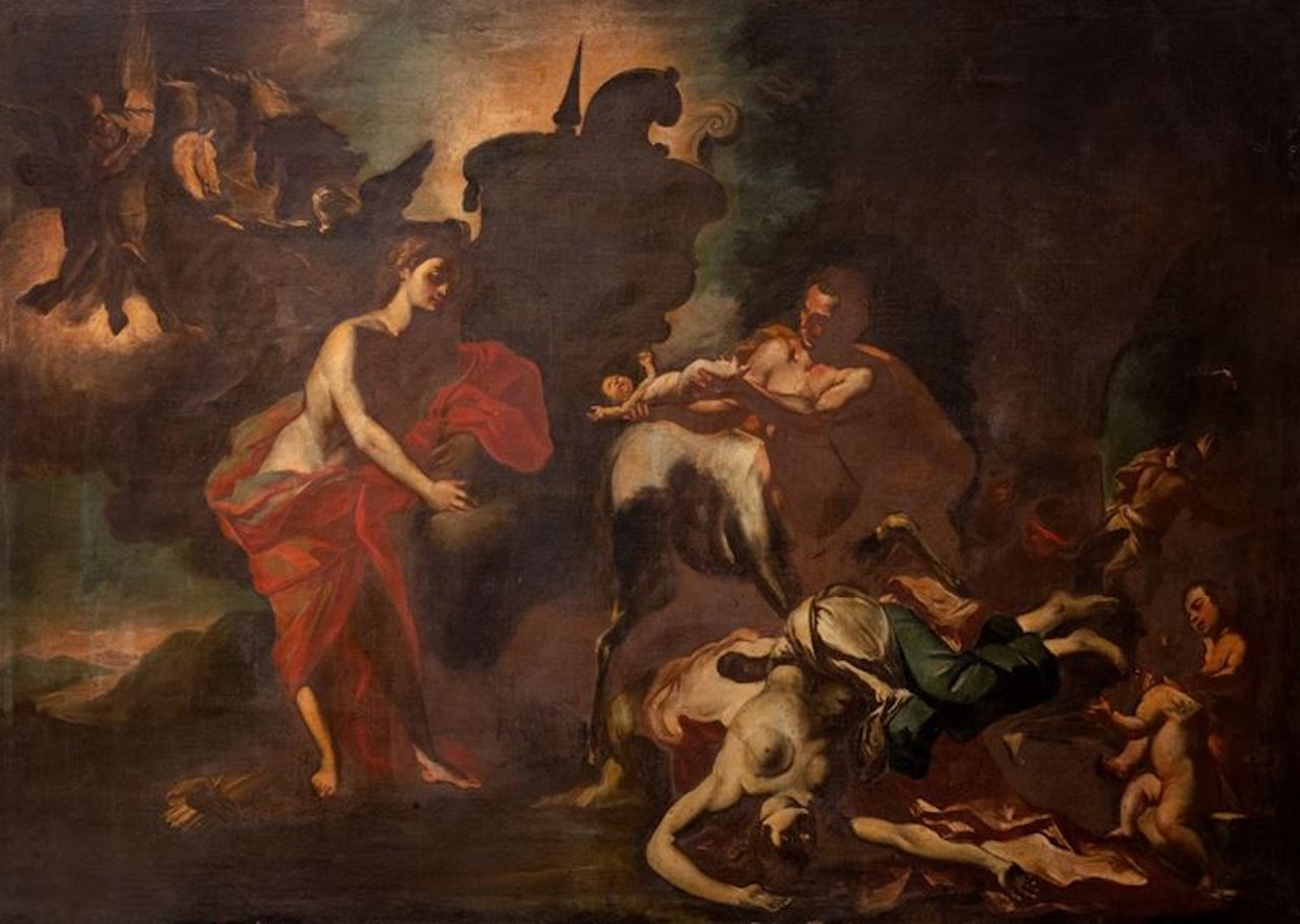 Apollo entrusts his son Aesculapius to the centaur Chiron by Francesco Solimena