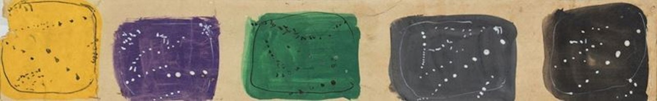 Studio per formelle con cinque concetti spaziali in diversi colori by Lucio Fontana