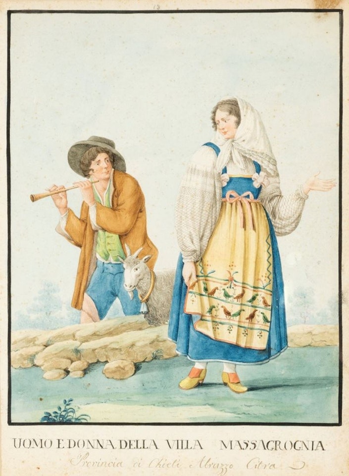 Twelve drawings depicting popular costumes from Abruzzo and Molise by Neapolitan School