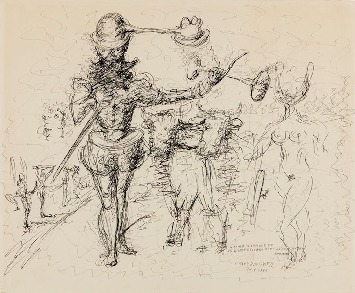 L"Entree Triomphale de Christophe Colombe Avec Lo"euf Tandem (Bo"euf Tandem) by Victor Brauner