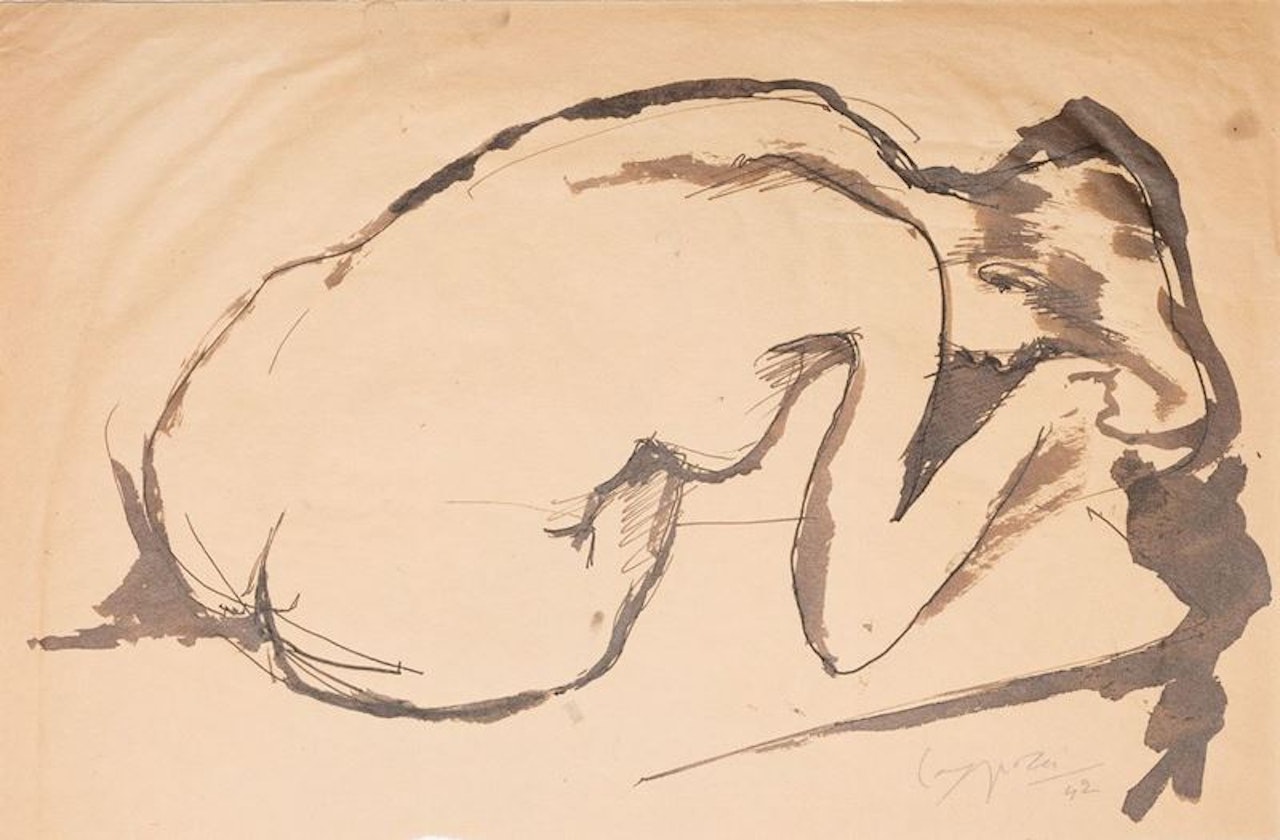 Female nude crouching by Giuseppe Capogrossi
