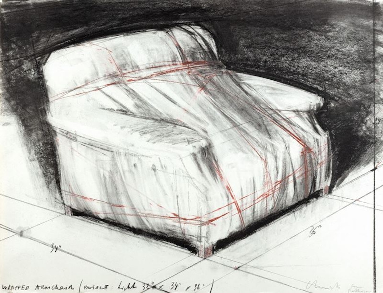 Wrapped armchair, project 1977 by Christo